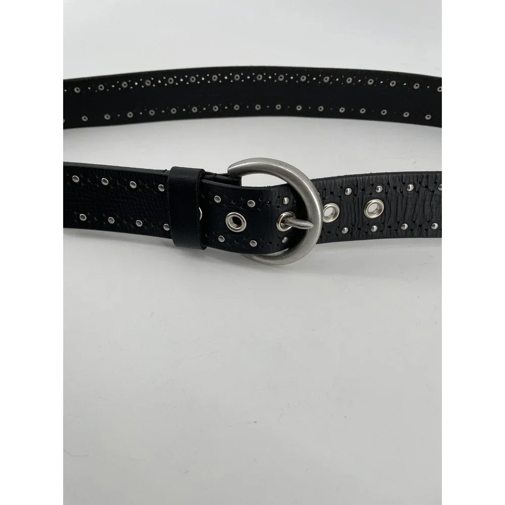 Studded Leather Belt Womens Large Black Silver Eyelet Punk Grunge Biker Goth Alt